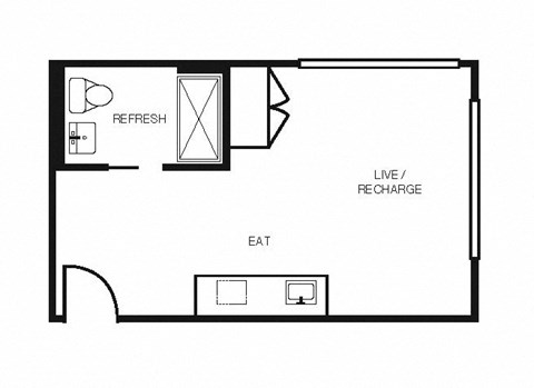 Floor plan for studio, 1 bath, 370 sqft